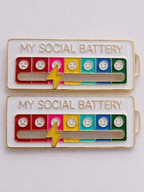 My Social Battery Enamel Pin Funny Introvert Mood Pin Set (Set of 2) White